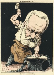 Le vieux briseur de fers » - Dessin d’André Gill – « Amnistie ». Le vieux Victor Hugo avait, dès 1876, réclamé au sénat l’amnistie des condamnés de la Commune. Promulguée en 1879, une première loi amnistia 3 500 condamnés et fut complétée, après une pathétique intervention de Gambetta à la Chambre, par une seconde loi qui, en 1880, accorda l’amnistie totale. (source : © Musée Carnavalet – Histoire de Paris)